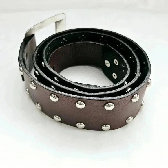 Calvin Klein 100% Leather Mohagany  Steel Stud 3 Loop over Lap Belt - Picture 5 of 12